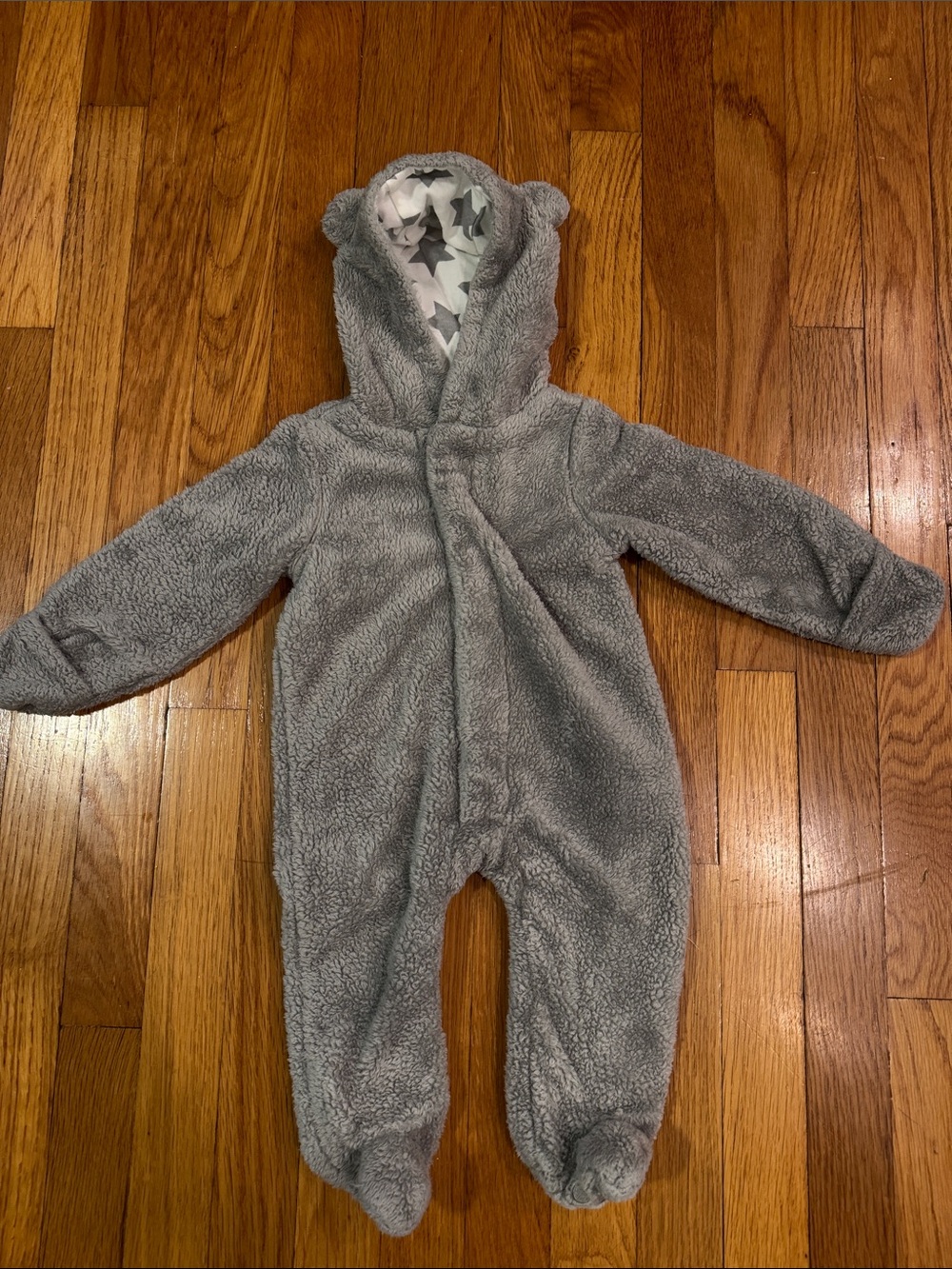 Plush Grey Hooded Baby One-Piece- 12-16 Months